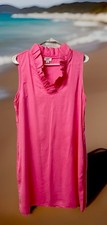 NWOT Summer Crown & Ivy Lg. Sleeveless Ruffle Neck Mini Dress Bright Pink Pocket
