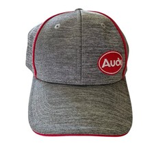 Audi Automotive Heather Gray Red Adjustable Strap Hat Cap 4 Rings Luxury Cars