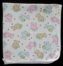Vintage Carters Pastel Bears Bees Baby Blanket Pink Blue Tan Cotton USA Made