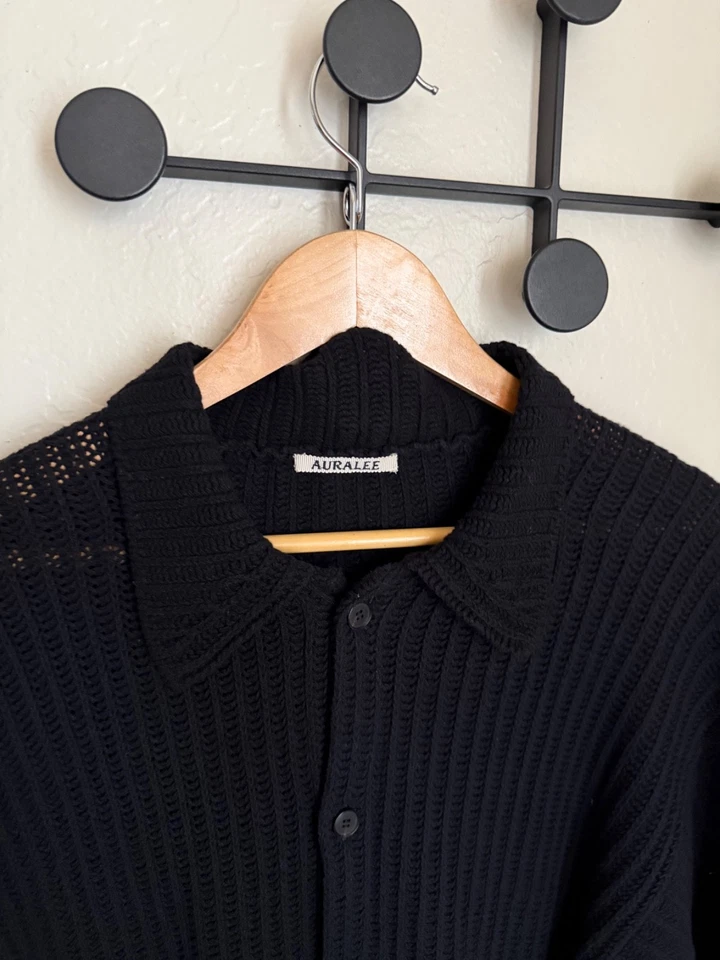 Suéter Cárdigan Auralee Negro Lana Algodón Tejido Camisa Talla 5 Foto 3 de 4