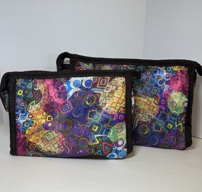 2 Braciano Colorful Designs Zip W/Mirrors Bag Purse Cosmetics Pouches