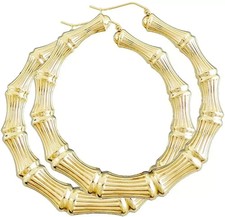 18K Gold Filled Round Bamboo Hoop Earrings 30-80mm Layered Big Hoop Jewelry
