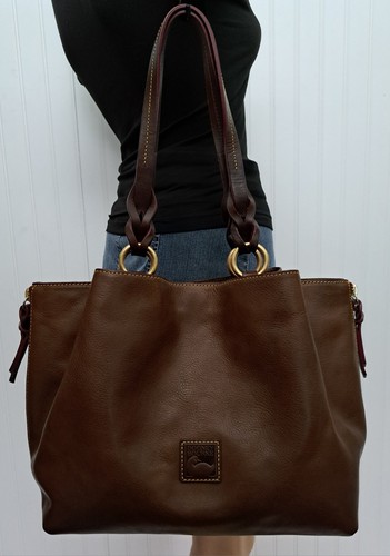 DOONEY & BOURKE FLORENTINE LARGE ZIP BARLOW Brown Leather Tote Bag Purse