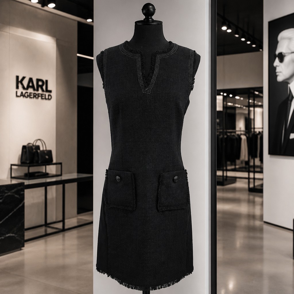 karl lagerfeld black tweed dress Lagerfield Paris Size 4 Women's Luxe Knit Pocket two button september-1 Color:LapisBlue (Blue)