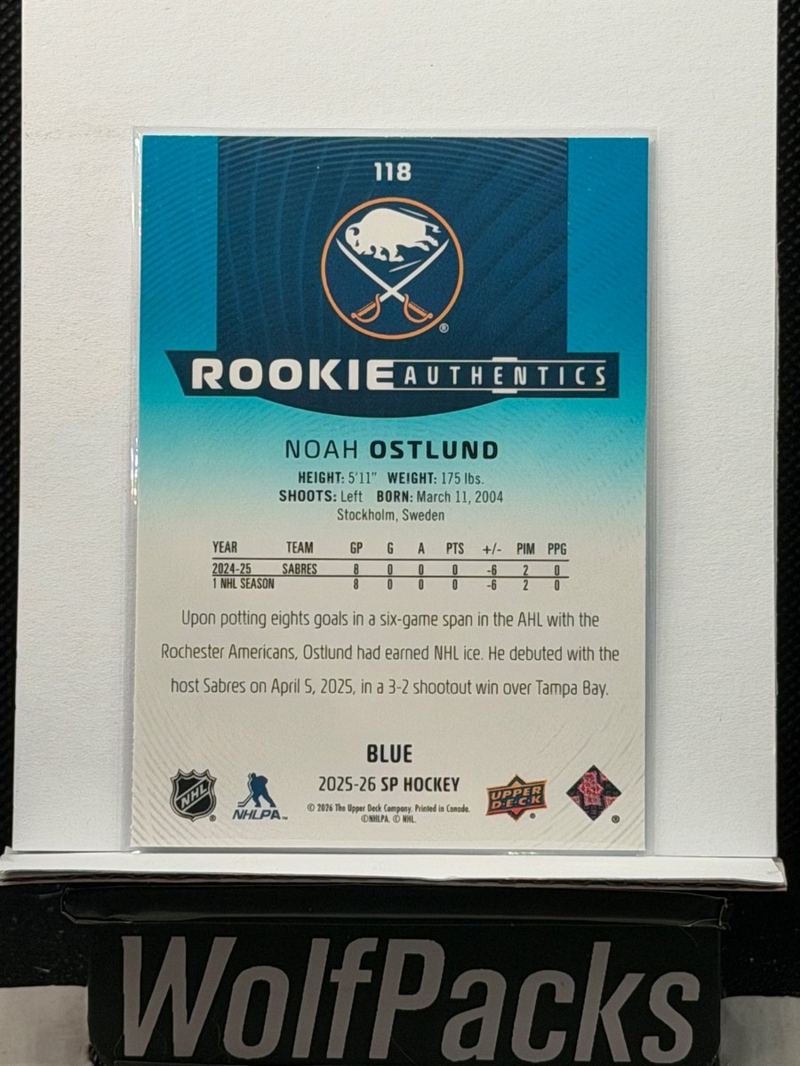 2025-26 Upper Deck SP Hockey - Rookie Authentics Noah Ostlund #118