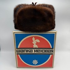 Vintage Men Hat Mink Fur Warm Winter Ushanka USSR Russian Earflap Brown Size 58