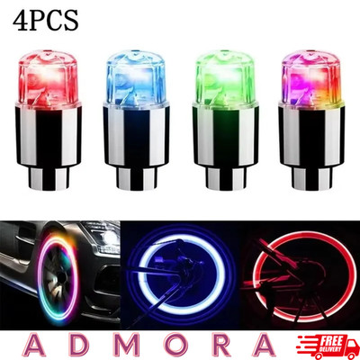 4 Stück LED Rad Reifen Luft Ventil Schaftkappen Neonlicht für Motorrad Auto Fahrrad