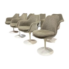 Knoll International 8er-Set Stuhl Saarinen Tulip Stoff Harley Grün Grau 