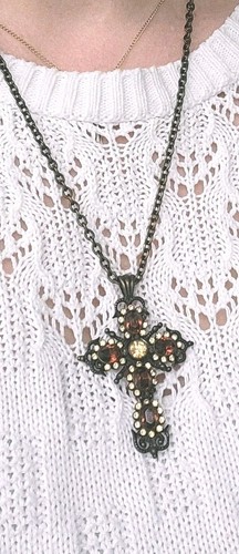 Lola Rose Vintage Large Decorative Cross And Necklace With Rhinestones Statement