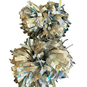 Silver Cheerleading Pompom Set Halloween Costume Metallic Holographic Baton