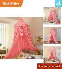 Elegant Round Mosquito Net Canopy in Coral Pink - Perfect for Kids' Reading Nook