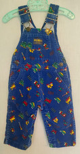 VTG Oshkosh Overalls Corduroy Trains All Over Print Vestbak Sz 12Mos USA Blue