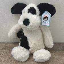 NWT Jellycat Bashful Black & Cream White Puppy Medium New w/ Tags