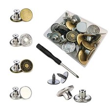 Jean Buttons No Sew 20 Sets Replacement 17 mm, Bronze,Silver