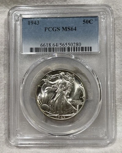 GRADED 1943 Walking Liberty Half Dollar PCGS MS64 Silver American Coin