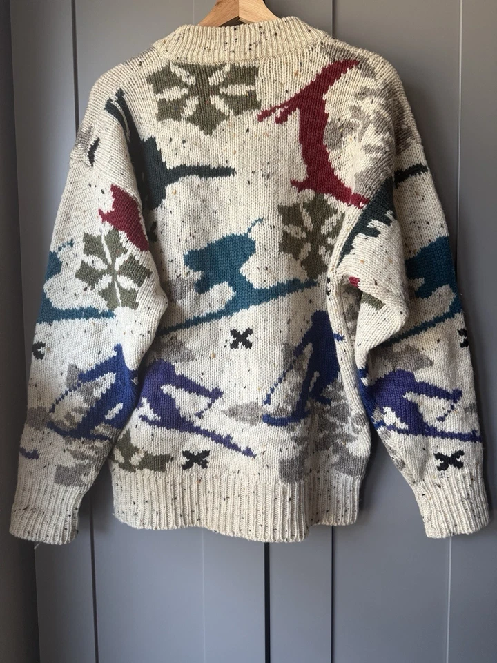 Wool Knit Sweater Men’s M Skiers Snowflakes 80s Vintage Boston Traders - Image 4 of 4