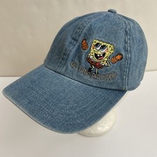 Vtg Spongebob Square Pants Embroidered Denim Hat Nickelodeon Y2K Adjustable