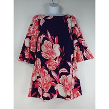 Eliza J Dress Women 14 Blue Pink Floral Print Bell Sleeve Spring Summer Shift