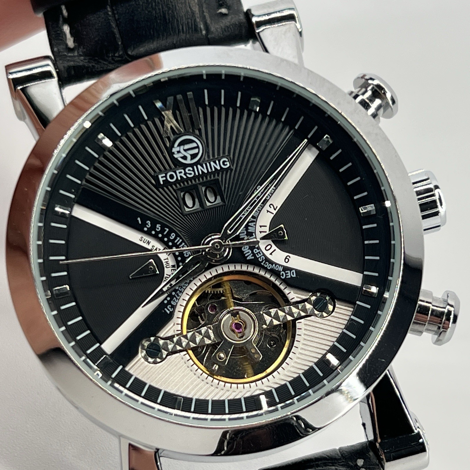 Forsining Automatic Skeleton Watch Black Dial Lea… - image 2