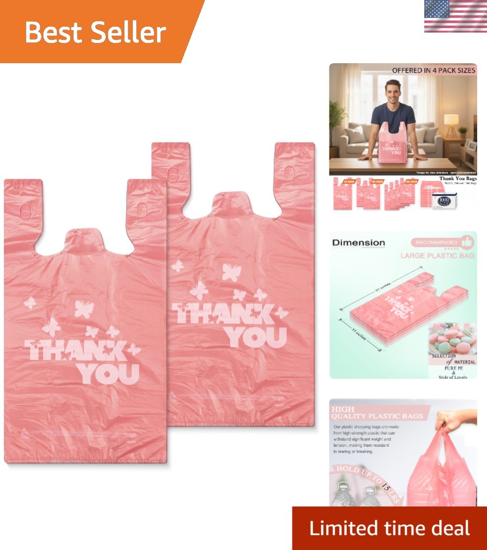 Pink Thank You Bags 100PCS T Shirt Bags Grocery Takeout Retail Bags