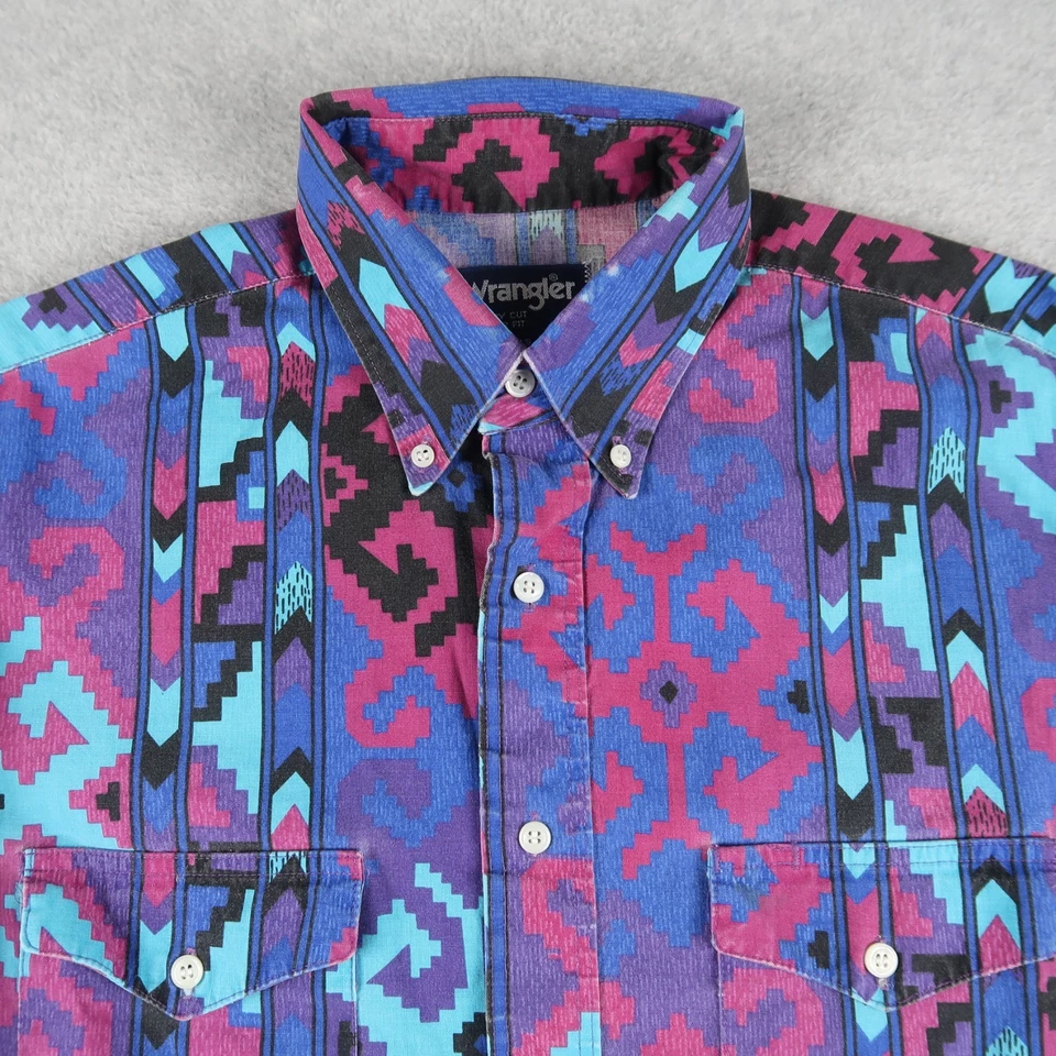 Vintage 90s Wrangler Western Shirt Mens 16-34 Long Sleeve Aztec Cowboy Cut - Image 3 of 4