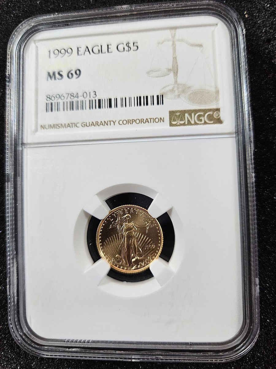 🌟 1999 $5 1/10 oz American Gold Eagle Coin NGC MS69 Scarce
