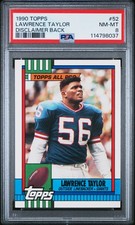1990 TOPPS DISCLAIMER BACK #52 LAWRENCE TAYLOR PSA 8