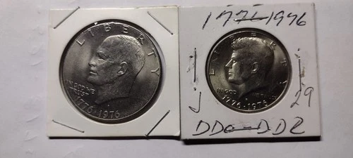 1776- 1976 D. Bicentennial Eisenhower Dollar & Kennedy half Dollar UNCIRCULATED