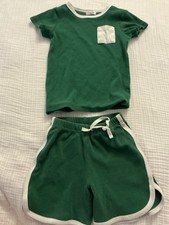 Betsy Lace Boy s Vintage Looking Pajama Set Green White Trim Pocket Size 5-6