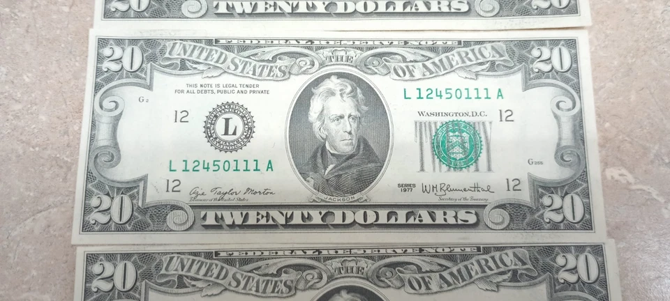 Four Consecutive 1977 20 Dollar Note San Francisco - Image 3 of 4