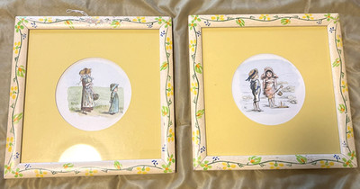 Lot of 2 Vintage Framed Watercolor Prints by KATE GREENWAY~SIGNED KC~