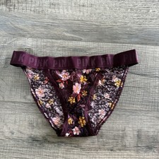 NWT VICTORIA'S SECRET LACE THICK LOGO BAND RARE BIKINI PANTIES Medium Floral