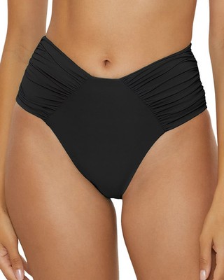 Becca Rebecca Virtue N1043 Color Code French Cut Shirred Bikini Bottom, Black S