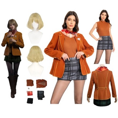 Resident Evil 4 Remake Ashley Graham Cosplay Halloween Jacket+Synthetic Hair Wig