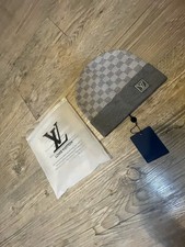 Louis Vuitton Gray Check Winter Beanie Adjustable One Size 100 Cotton Wool