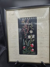 Vintage Framed And Matted Floral Embroidery 10" x 5" Frame 15" x 12"