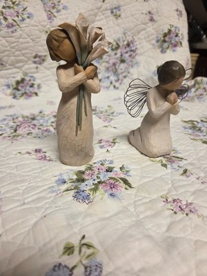 Lot of 2 Willow Tree Beautiful Wishes Holding Calla Lily and Angel of Prayer