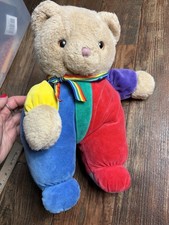 Vintage Eden Color Block Velour Teddy Bear Plush Primary Colors Kidcore 1990s