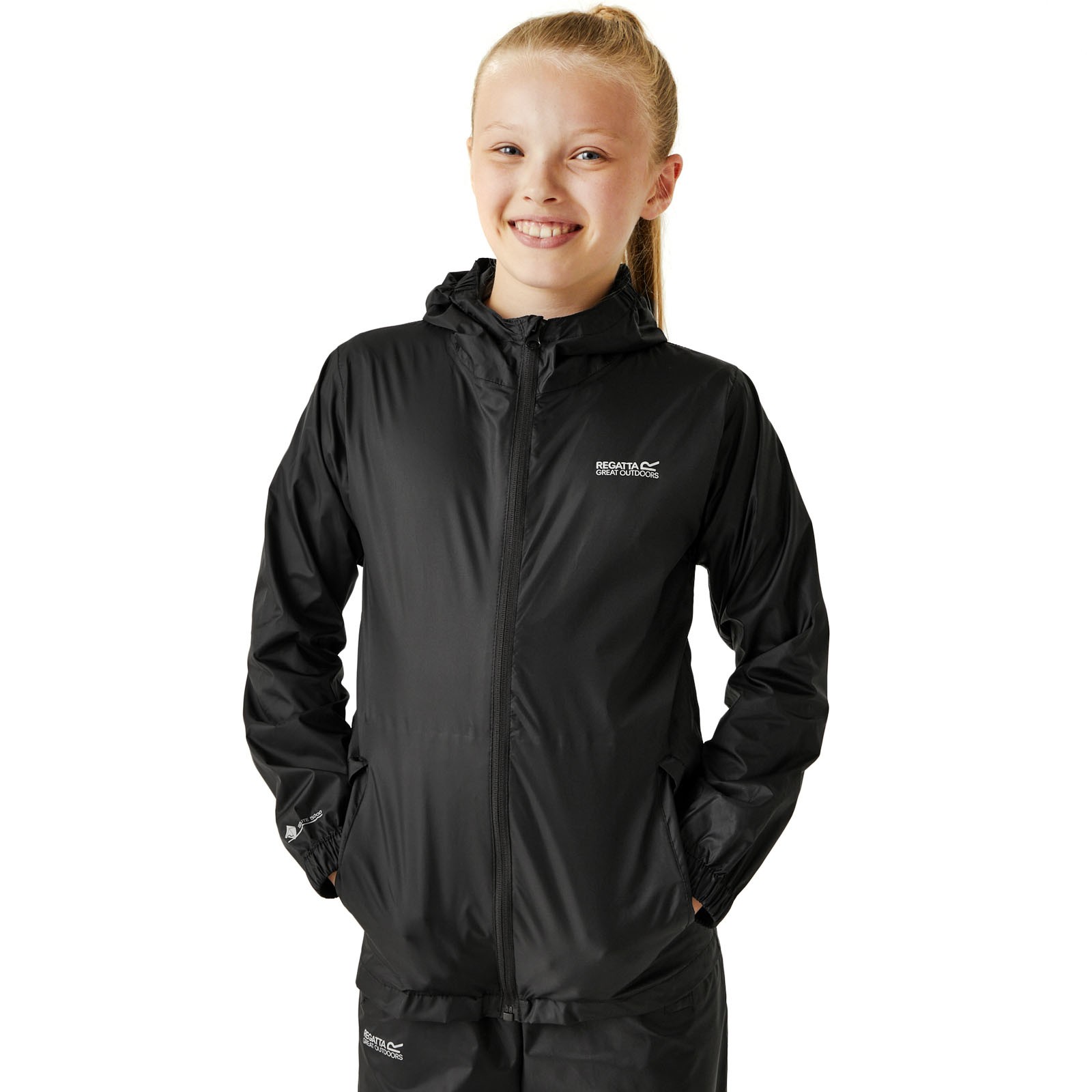 Regatta Unisex Kids Black 'Pack It' Waterproof Packable Shell Jacket In | Size: 7-8 Years - Image 2