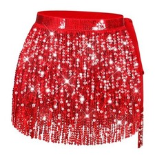 Sequin Skirt for Women Sparkly Skirt for Women Shiny Tassel One Size Pure Red