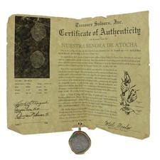 Atocha Shipwreck 4 Reale Silver Coin COA Grade 2 14K Gold Mount Pendant #C889-3