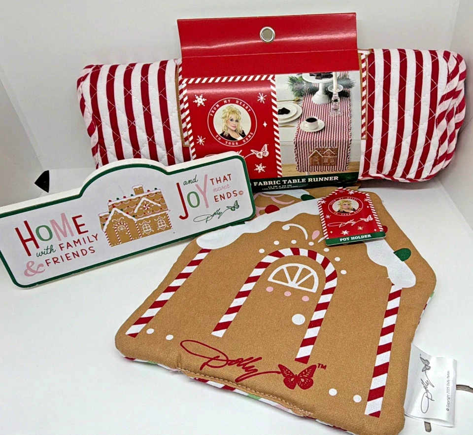 Dolly Parton Navidad Acolchado Corredor de Mesa Rojo/Blanco Palabras Signo Olla Soporte Nuevo Foto 1 de 4