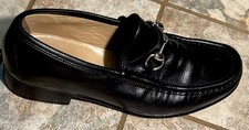 GUCCI Loafers Mens 8.5 Black Leather Shoe Gold Horsebit Made In Italy Dress Shoe