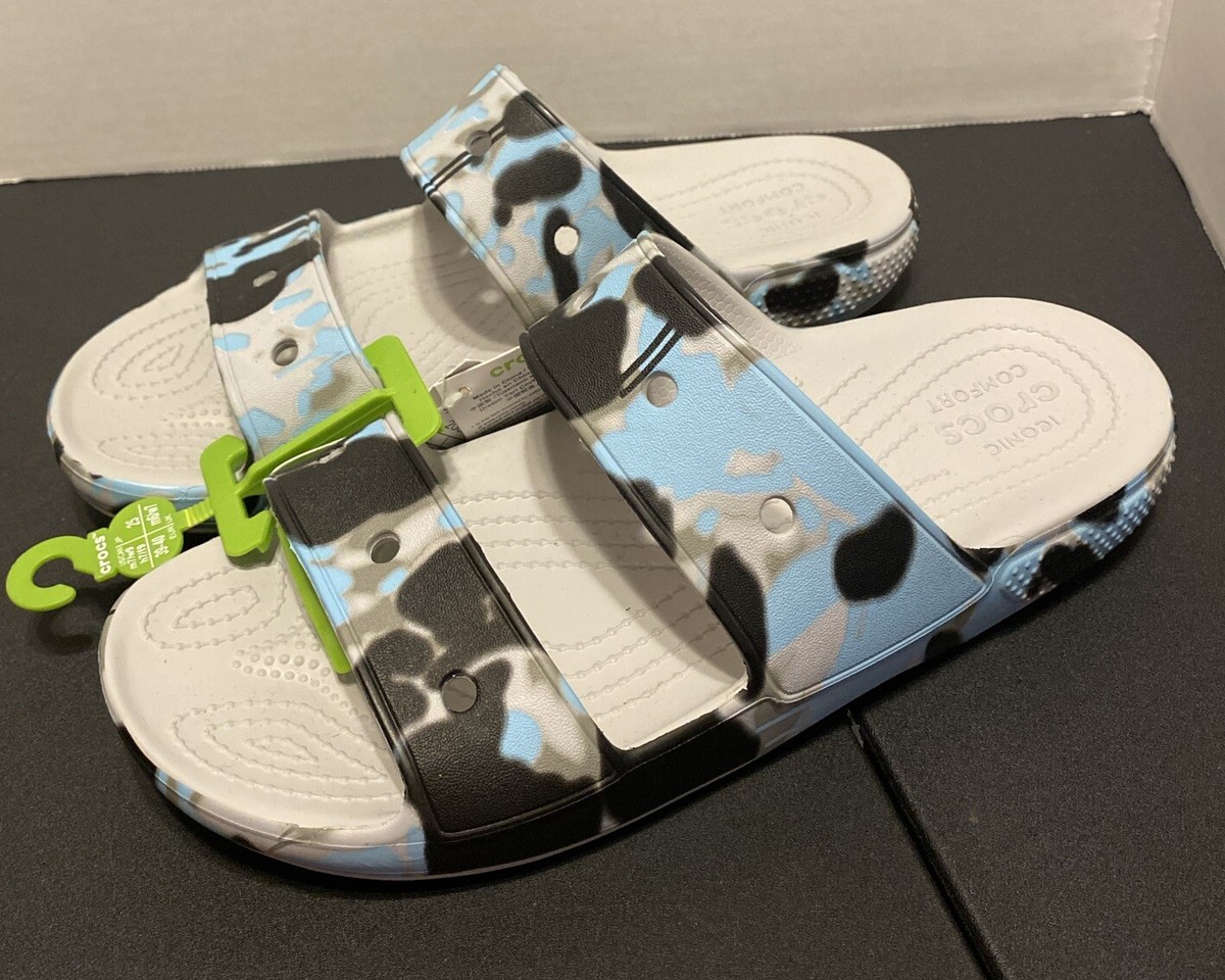 CROCS Two-Strap Women US 9 Blue/Gray Camouflage Slip On  display picture 1
