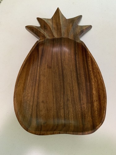 Acacia Kip Pineapple Shape Bowl Monkeypod Snack Salad Fruit 13.5" X 8.25" - Picture 2 of 5