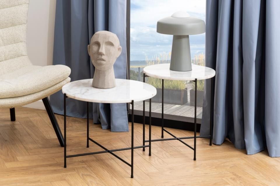 Avila Amour 52cm Round Side Table In White Marble With A Metal Base Furniture