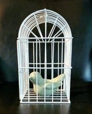Small Metal Bird Cage With Blue Bird Votive Holder Inside