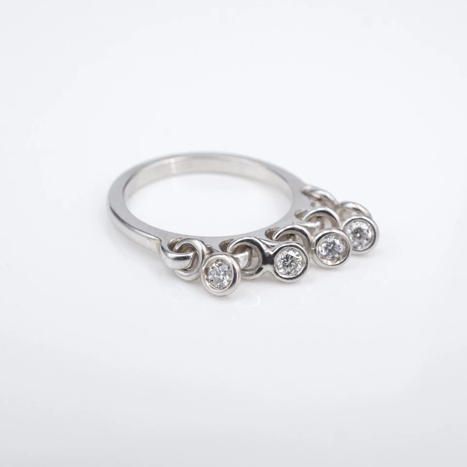 Anillo Dior Diamantes 18k Coquine Oro Blanco Colgante Flecos Talla 5 RG4577 Foto 3 de 4