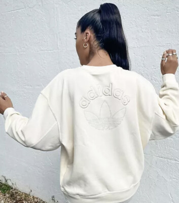 NEW Adidas Womens No-Dye Pearl Beaded Sweatshirt - GM5378 - Off White -  Large | eBay