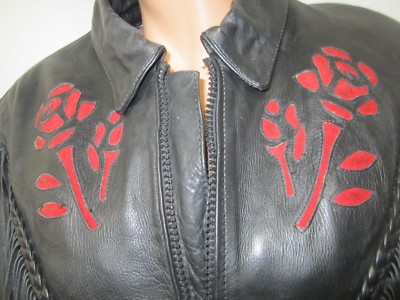 HUDSON LEATHER VINTAGE THICK HEAVY FRINGE RED FLOWER MOTORCYCLE